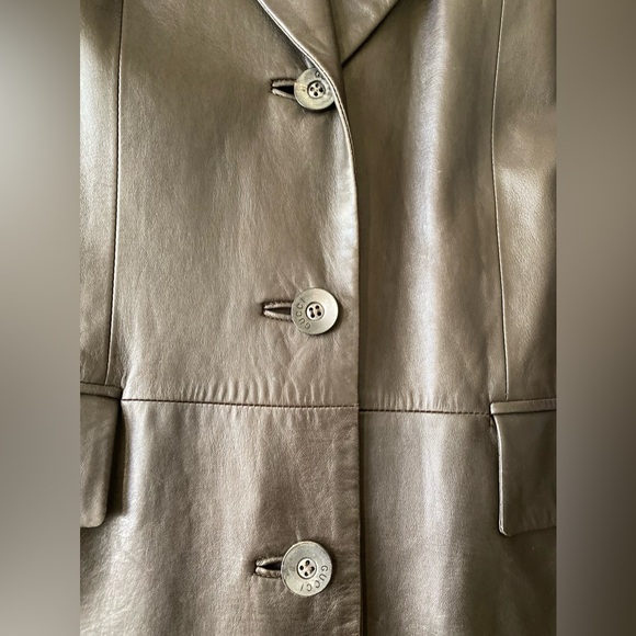 Vintage Gucci Chocolate Brown Leather Blazer Coat sz 42 - Picture 7 of 16